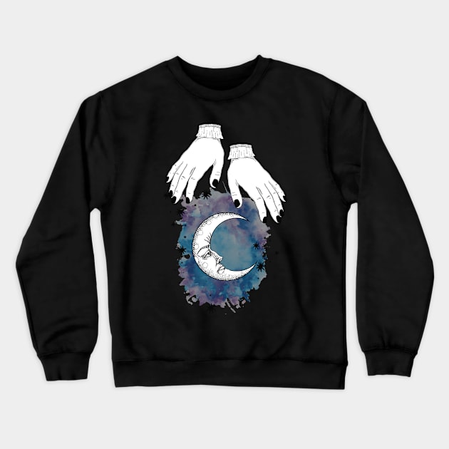 Moon and hand Boho T-shirt Crewneck Sweatshirt by Manlangit Digital Studio